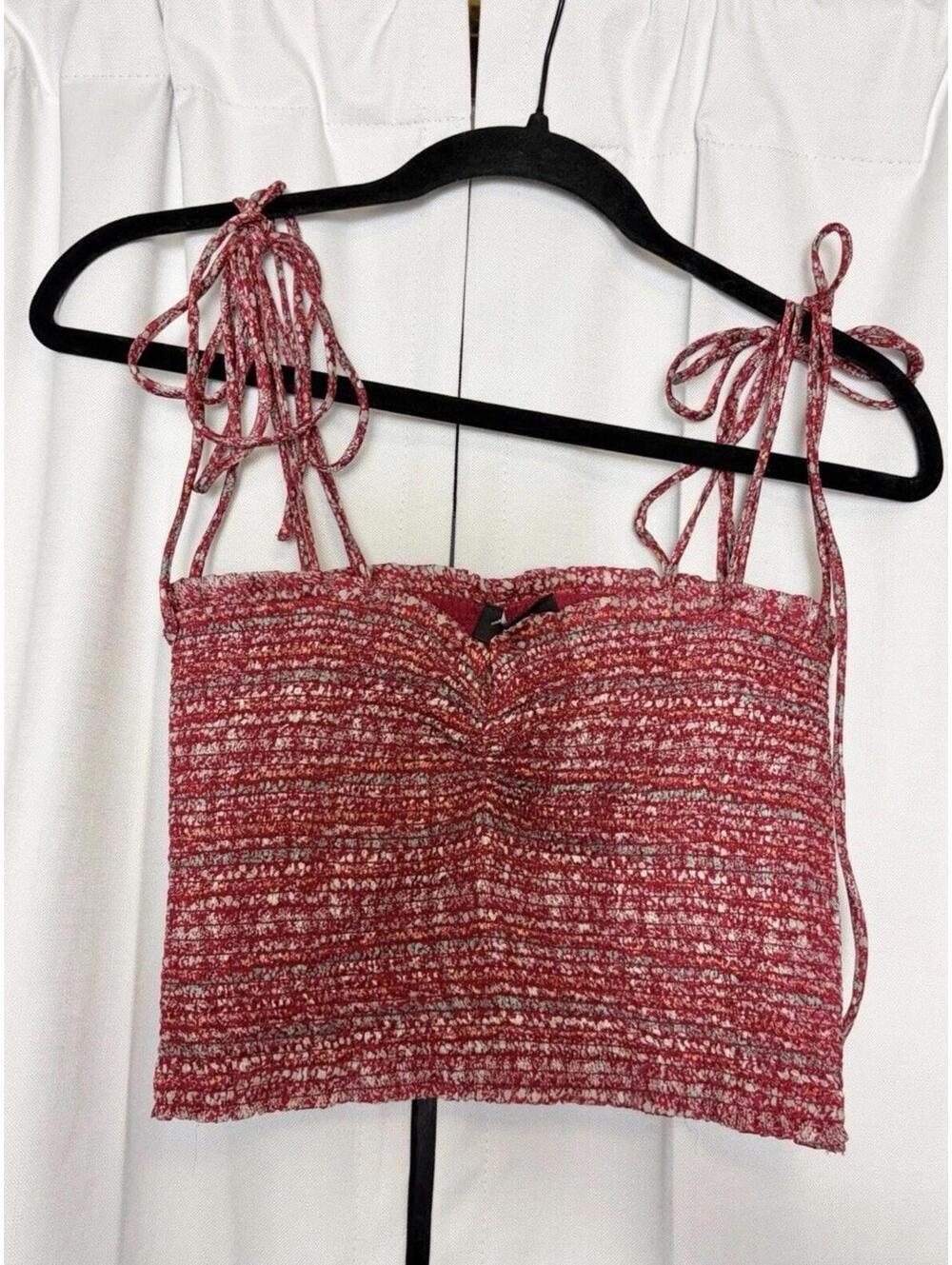 NWT Reset By Jane Smocked Ruched Cami Top Pink Stripe. Large. Retail $70